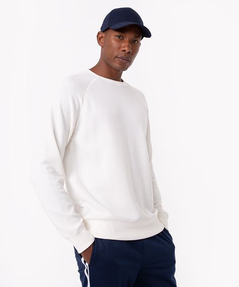 blusa de malha texturizada manga longa branca