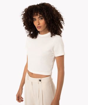 blusa básica baby look de algodão peruano off white