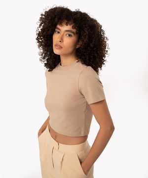 blusa baby look de algodão peruano bege