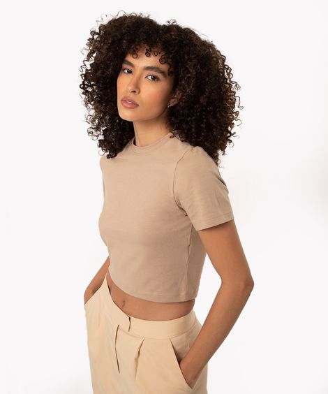 blusa baby look de algodão peruano bege