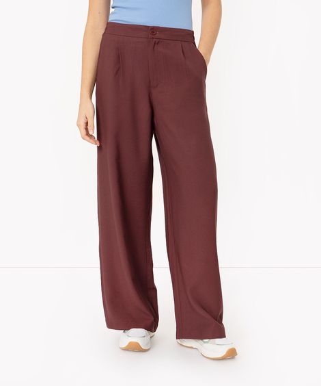 calça wide leg de viscose cintura alta - marrom