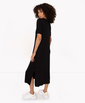 vestido midi básico de viscose decote v preto