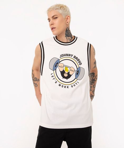 regata de algodão machão johnny bravo gola redonda branca