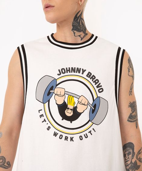 regata de algodão machão johnny bravo gola redonda branca
