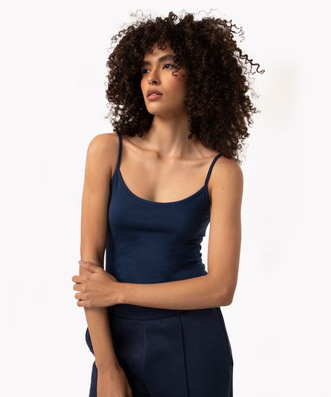 blusa de algodão peruano alça fina azul