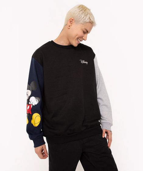 blusa de moletom oversized mickey gola redonda preto