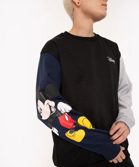 blusa de moletom oversized mickey gola redonda preto