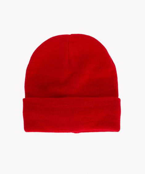 gorro de tricot forrado com dobra vermelho