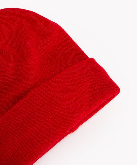 gorro de tricot forrado com dobra vermelho