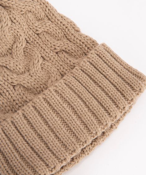 gorro de tricot com pompom bege