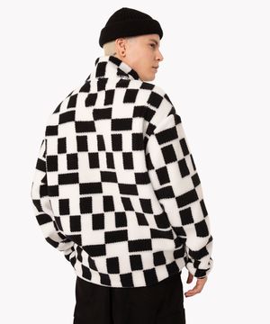 blusa de pelúcia geométrica gola alta branca