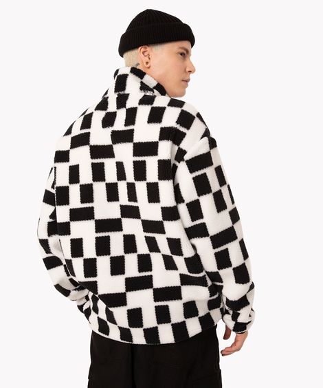 blusa de pelúcia geométrica gola alta branca
