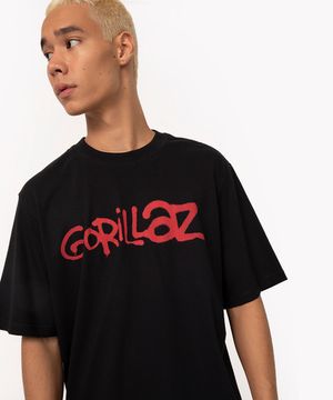 camiseta de algodão manga curta oversized gorillaz preto