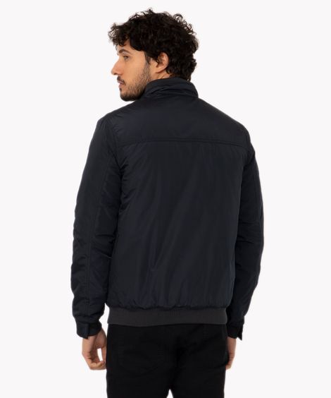 jaqueta de nylon básica com zíper azul marinho