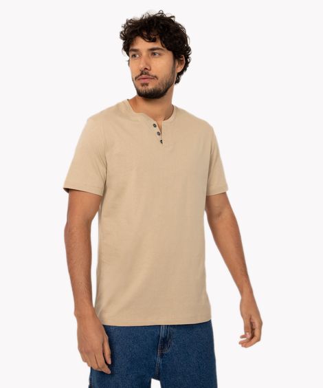 camiseta básica manga curta gola portuguesa - bege medio