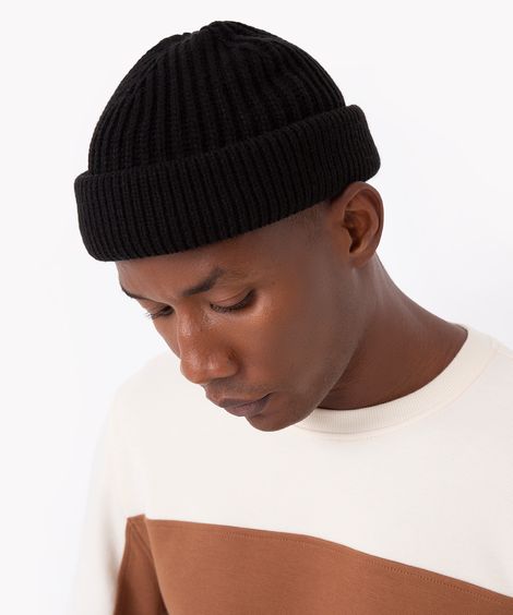 gorro de tricot canelado preto