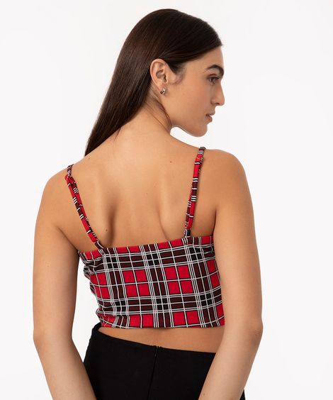cropped xadrez alça fina multicor