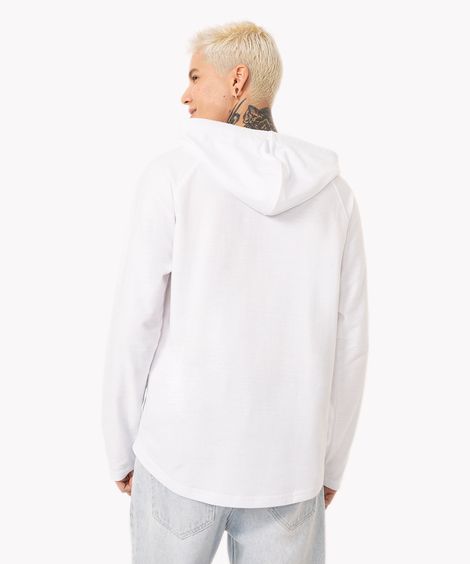camiseta de moletinho com capuz manga longa branco