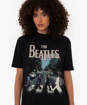 camiseta de algodão beatles  preto