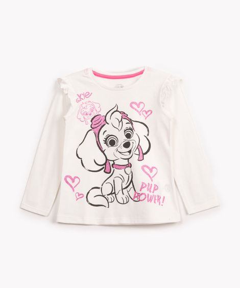 camiseta infantil de algodão patrulha canina skye manga longa off white