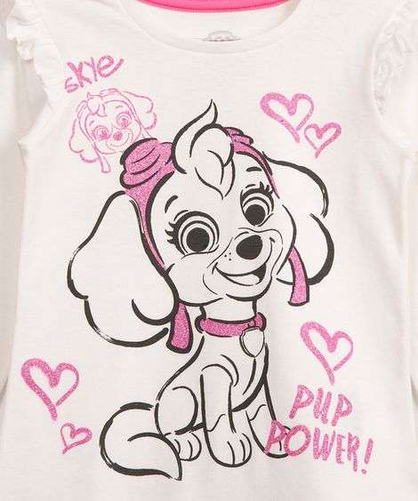 camiseta infantil de algodão patrulha canina skye manga longa off white