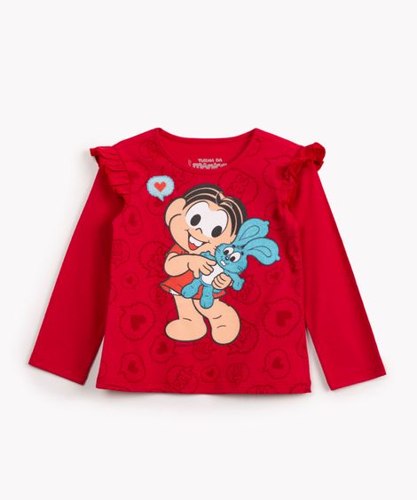 camiseta infantil de algodão turma da mônica manga longa  vermelho