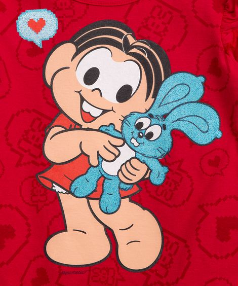 camiseta infantil de algodão turma da mônica manga longa  vermelho