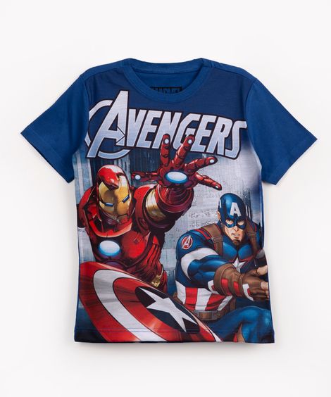 camiseta infantil de algodão avengers manga curta azul