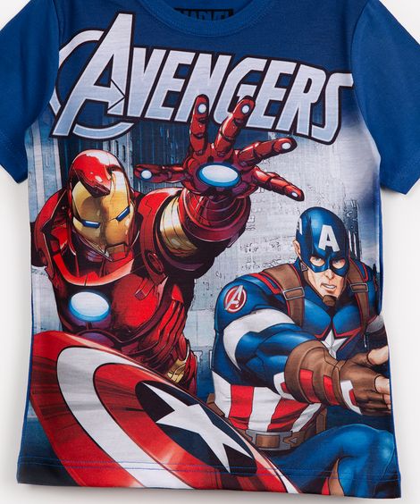 camiseta infantil de algodão avengers manga curta azul