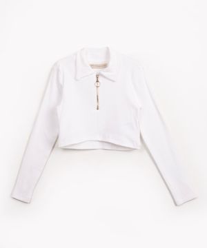 cropped juvenil de algodão manga longa  off white