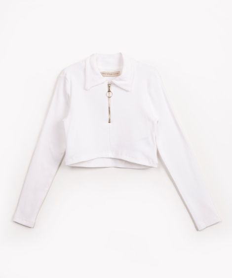 cropped juvenil de algodão manga longa  off white