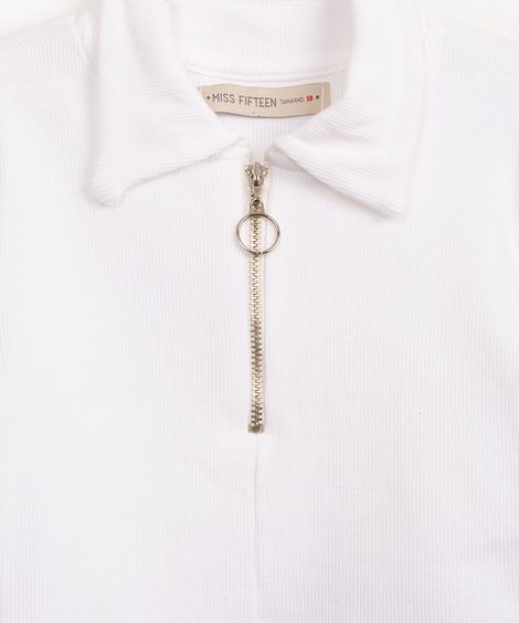 cropped juvenil de algodão manga longa  off white
