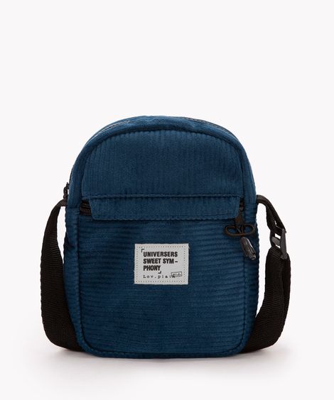 bolsa shoulder bag de cotelê com bolso azul marinho