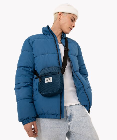 bolsa shoulder bag de cotelê com bolso azul marinho