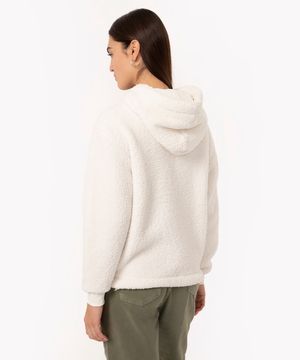 blusão sherpa com capuz e bolso off white