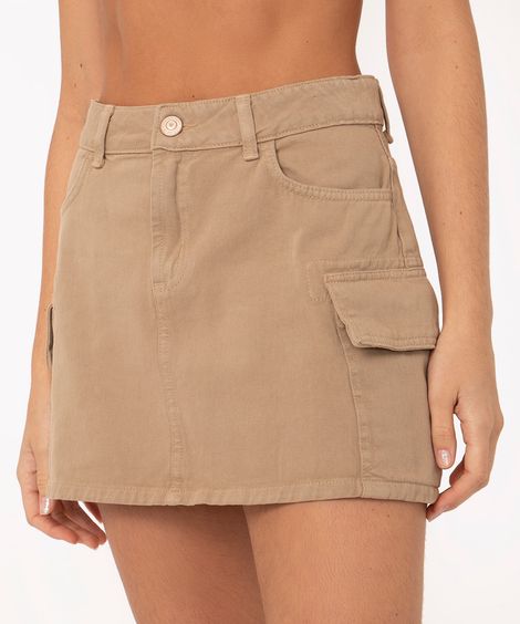 saia de sarja cargo cintura média bege