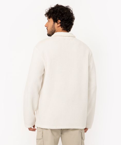 blusão sherpa gola alta bolso canguru off white
