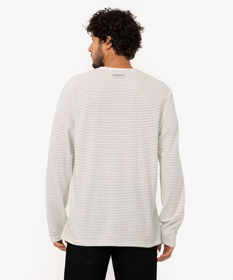 camiseta de algodão manga longa listrada off white