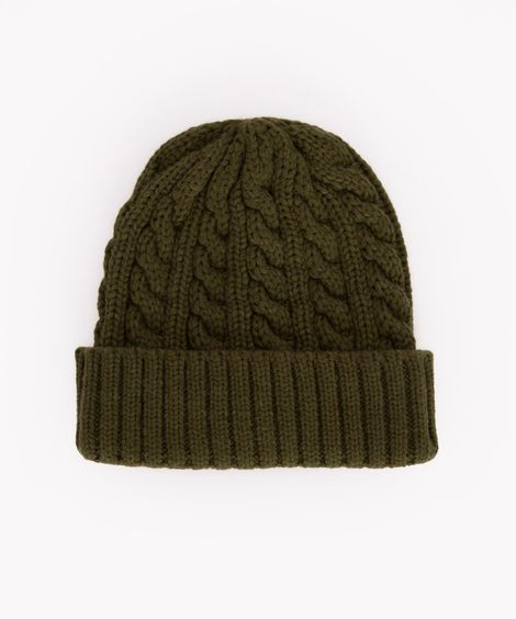gorro de tricot trançado com dobra verde escuro
