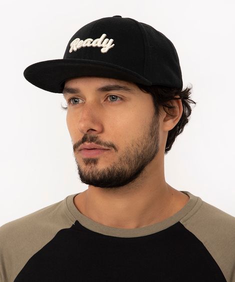 boné de feltro ready aba reta preto
