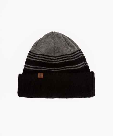 gorro de tricot listrado com dobra preto
