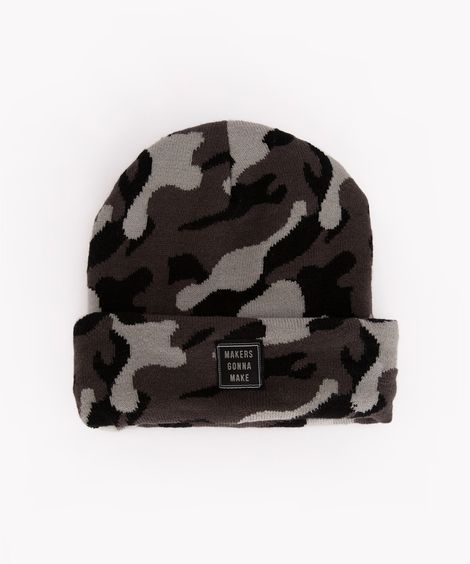 gorro de tricot camuflado com dobra cinza escuro