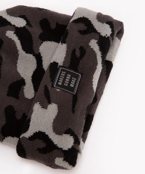 gorro de tricot camuflado com dobra cinza escuro