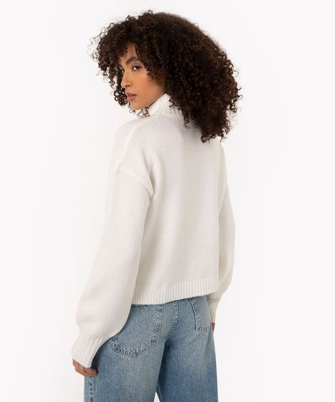 suéter de tricot básico gola alta off white