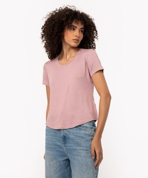 blusa básica de viscose manga curta rosa claro