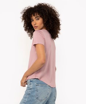 blusa básica de viscose manga curta rosa claro