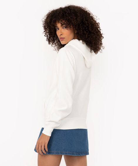 blusão de moletom bordado com capuz off white