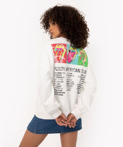 blusão de moletom oversized rolling stones off white