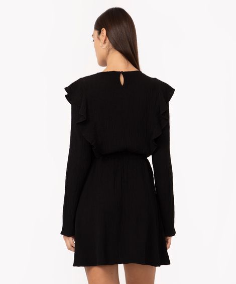 vestido curto manga longa preto