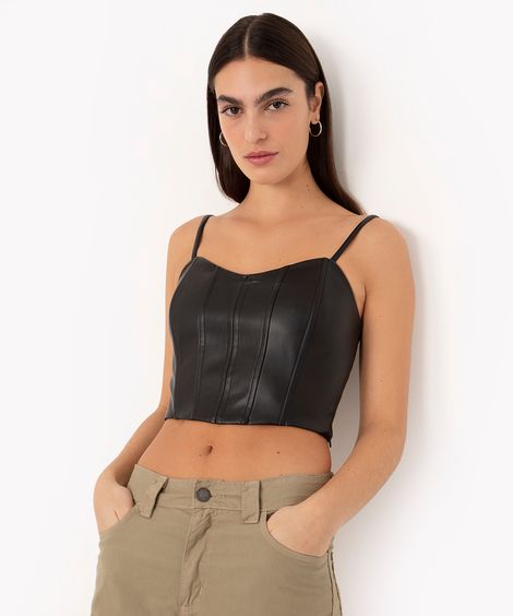 cropped de poliuretano corset preto